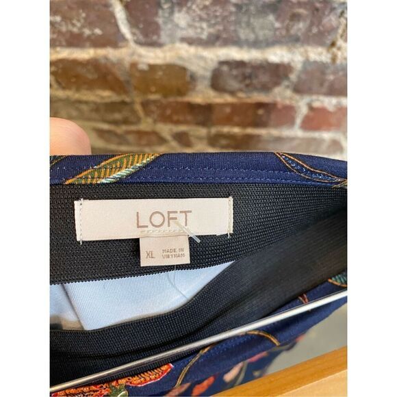 NWT LOFT Blue/Red Floral Knee Length Fit & Flare Skirt SZ XL - Picture 6 of 7